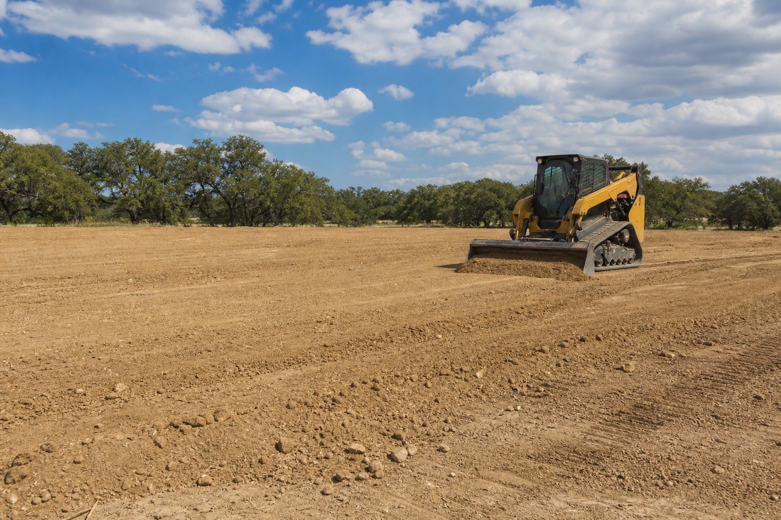 Excavator grading soil for a usable building area in Bell County